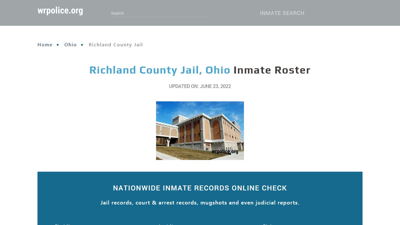 Richland County Jail, Ohio - Inmate Locator