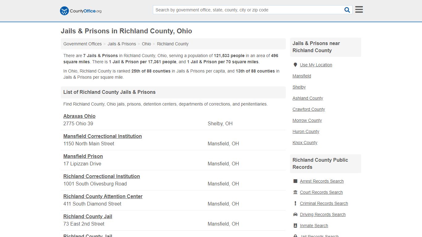 Jails & Prisons - Richland County, OH (Inmate Rosters & Records)